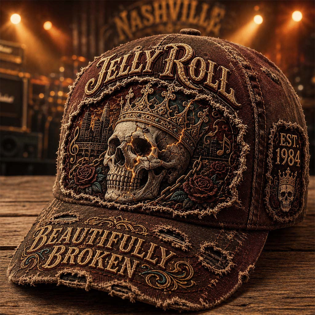 Jelly Roll Beautifully Broken Hat Vintage Cap Jelly Roll Merch Present For Rapper Fans - Merchluma
