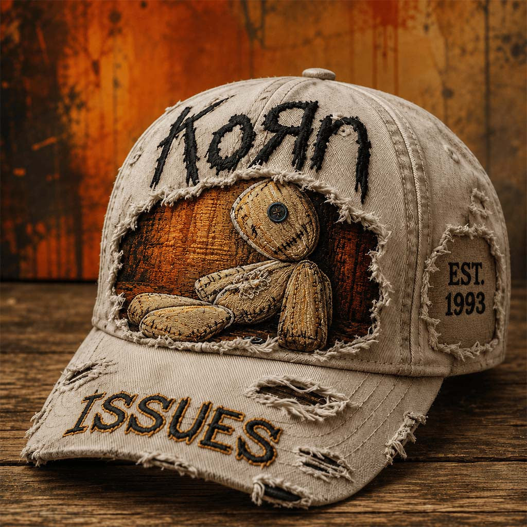 Korn Issues Hat Distressed Voodoo Doll Cap Korn Band Merch Presents For Music Lovers - Merchluma