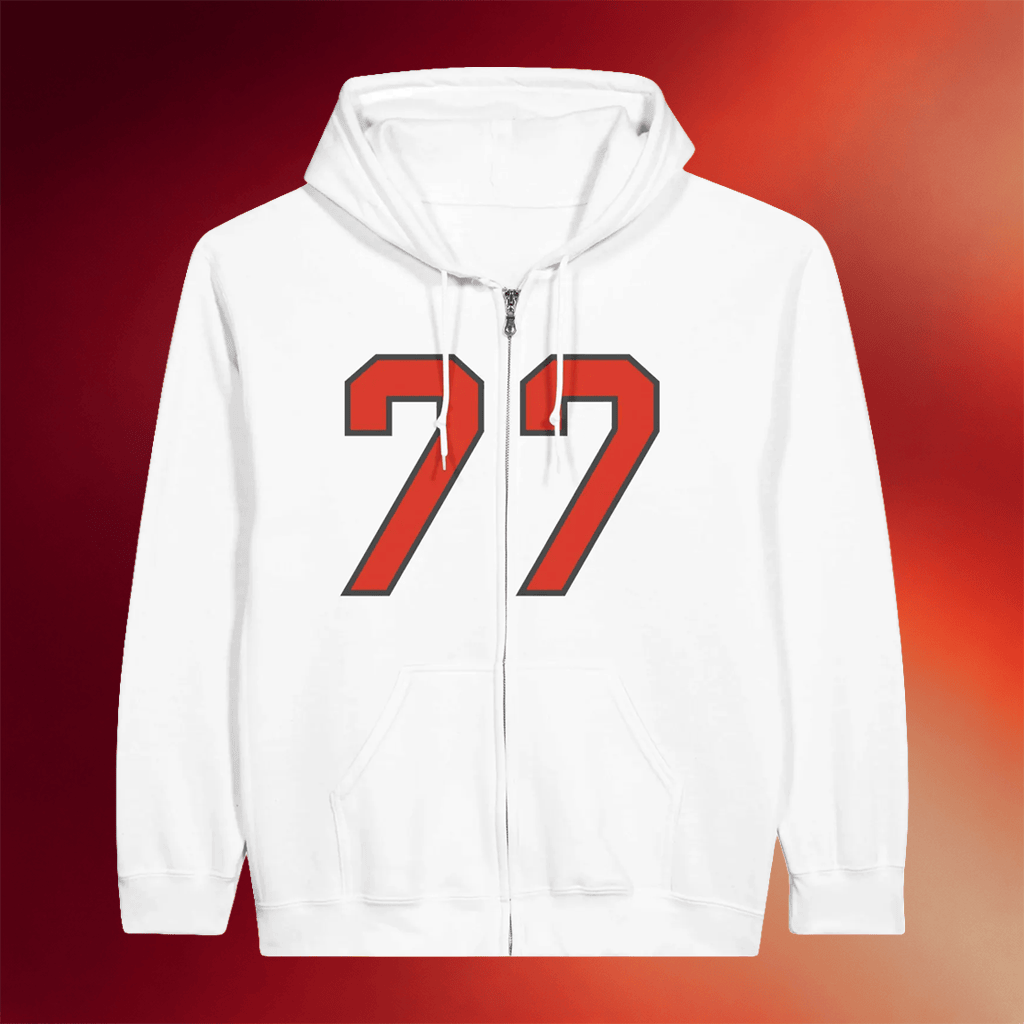 Sombr Merch I Barely Know Her Sombr 77 Red And White Zip Up Hoodie Gifts For Sister - Merchluma