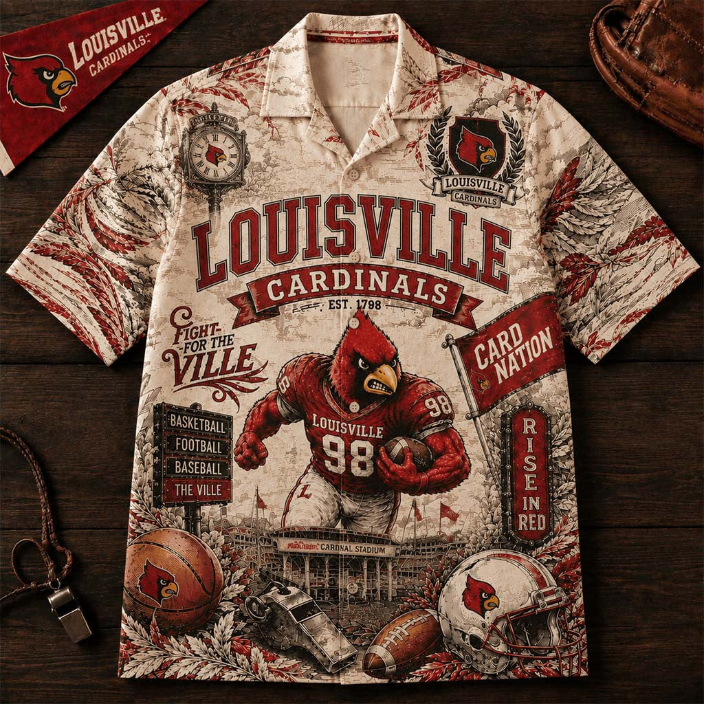 Louisville Cardinals Fight For The Ville Hawaiian Shirt Louisville Cardinals Merch Fan Gifts - Merchluma