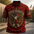 RED Friday Eagle Camo Polo Shirt Remember Everyone Deployed Merch Present For Veteran - Merchluma