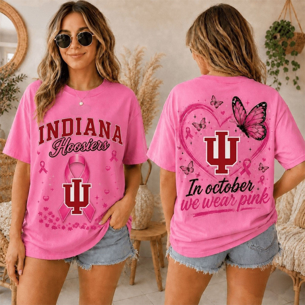 Indiana Hoosiers 2026 Pink October Breast Cancer Awareness Pride T-Shirt Indiana Hoosiers Merch - Merchluma