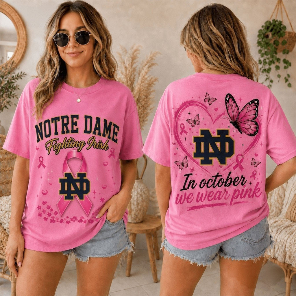 Notre Dame Fighting Irish 2026 Pink October Breast Cancer Awareness Pride T-Shirt Gift For Fans - Merchluma