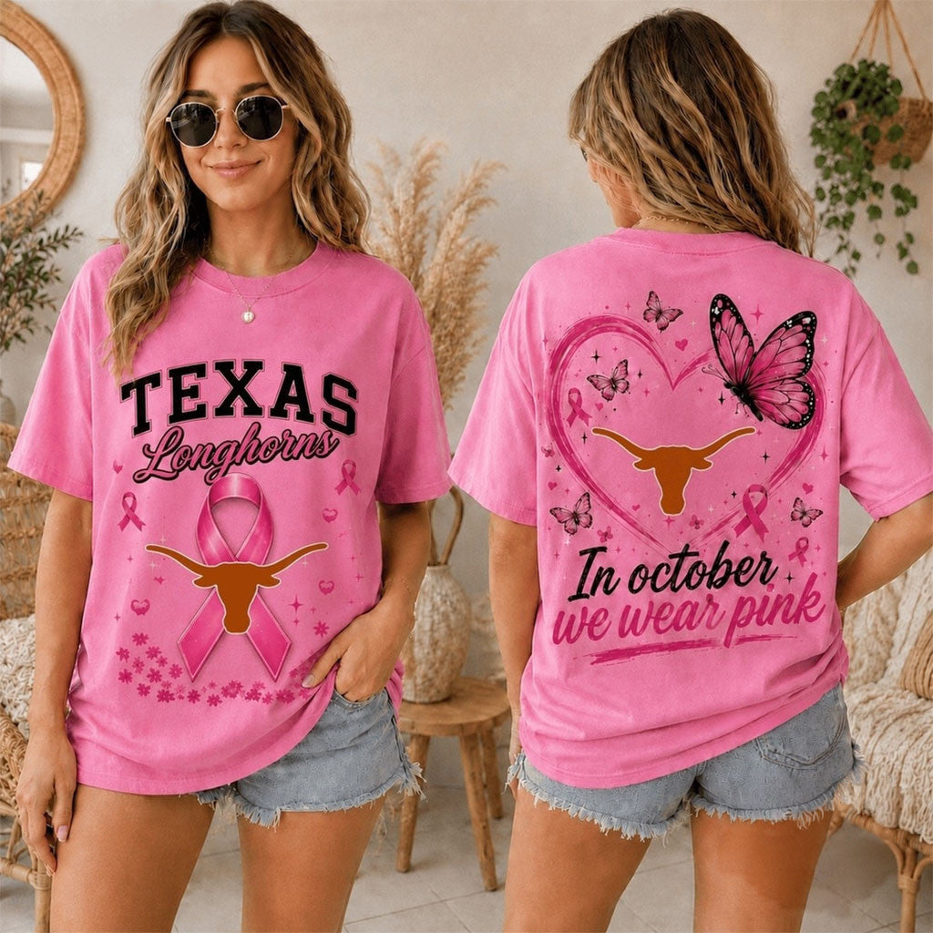 Texas Longhorns 2026 Pink October Breast Cancer Awareness Pride T-Shirt Longhorns Merch - Merchluma