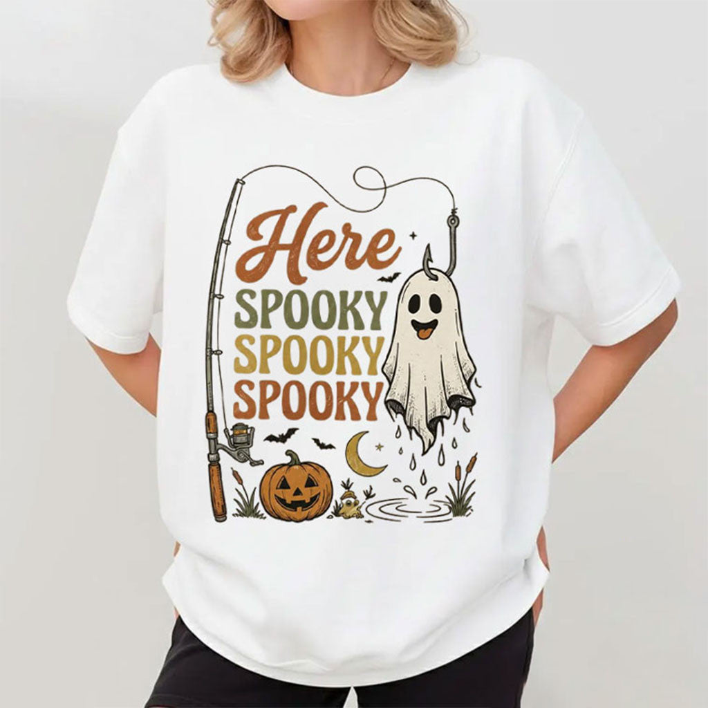 Fishing Spooky Angler Ghost Fisherman T-Shirt Cute Halloween Shirt Gifts For Fisherman - Merchluma