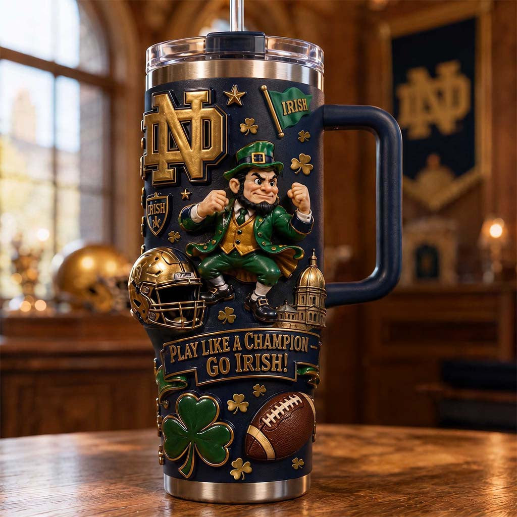 Notre Dame Fighting Irish Merch 2026 Play Like A Champion Go Irish Tumbler Football Lover Gifts - Merchluma