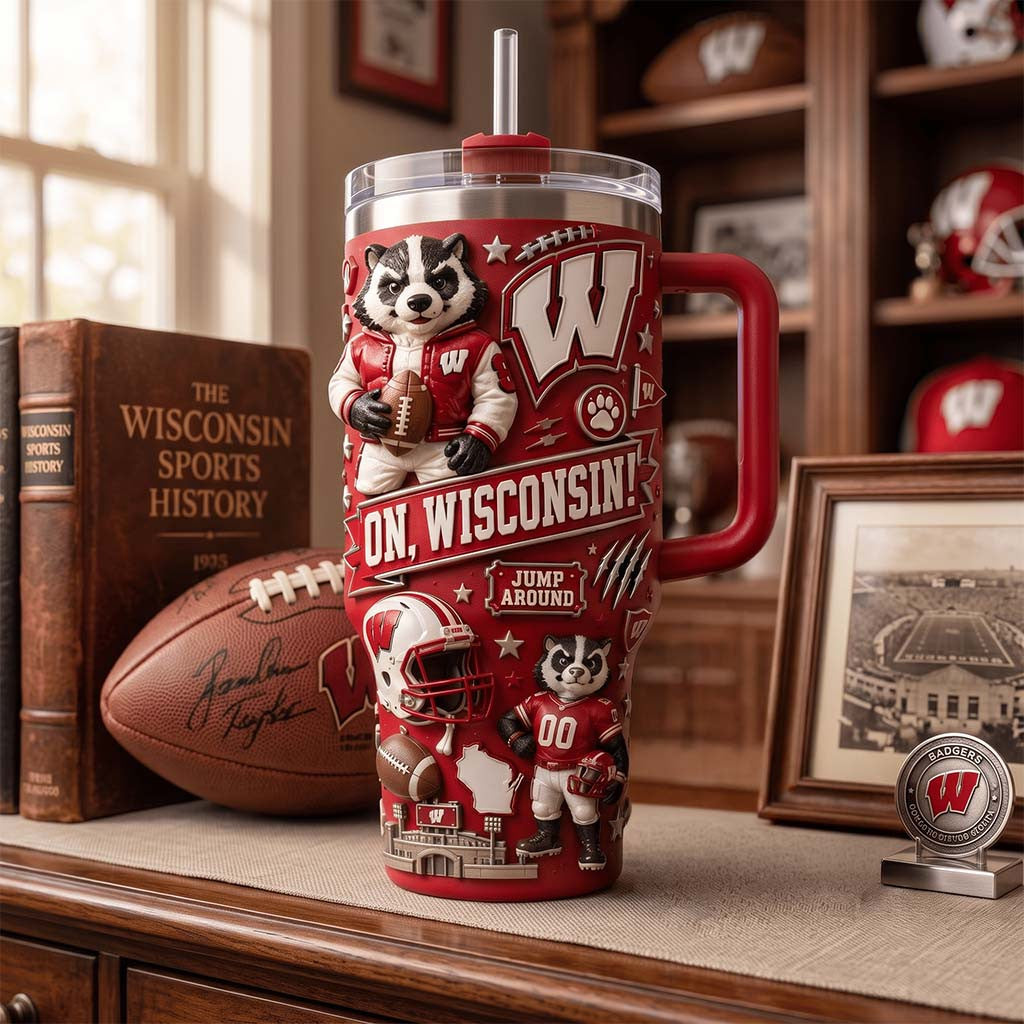 Wisconsin Badgers Merch 2026 Wisconsin Jump Around Tumbler Present For Football Lovers - Merchluma