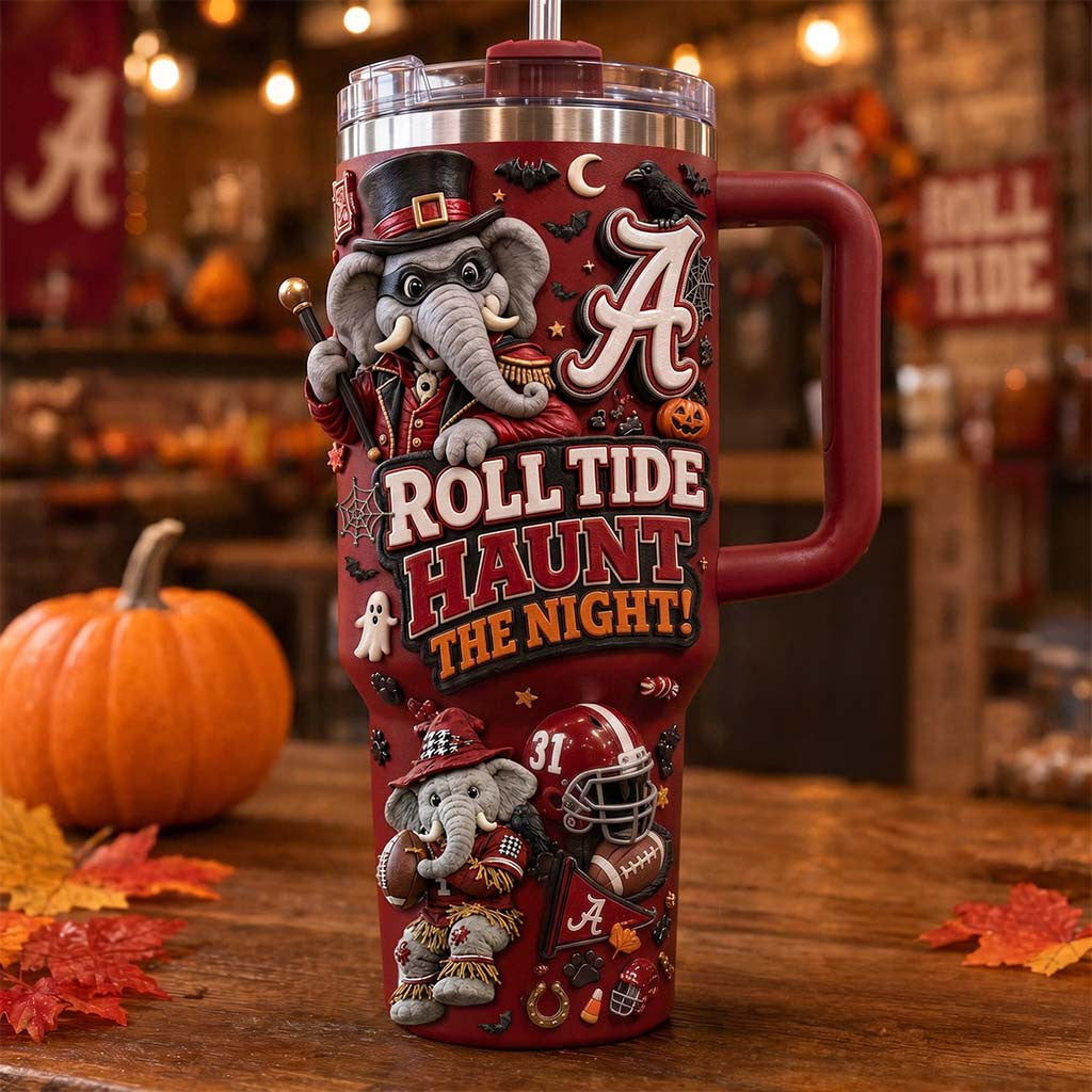 Alabama Crimson Tide Merch Roll Tide Haunt The Night Halloween Tumbler Football Fan Gifts - Merchluma