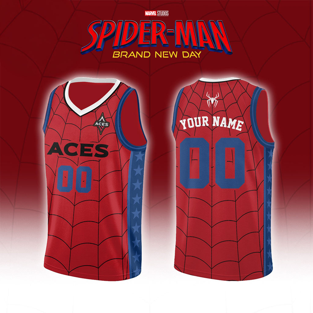 Custom Las Vegas Aces X Spider-Man Brand New Day 2026 Basketball Jersey Las Vegas Aces Merch - Merchluma