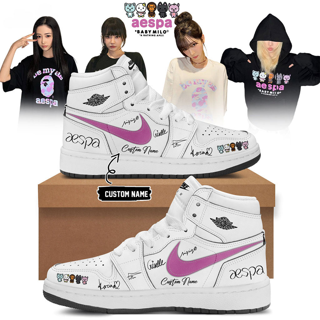 Custom Aespa x Bape Signed 2026 Sneakers Aespa Merch Best Birthday Gift For Besties - Merchluma