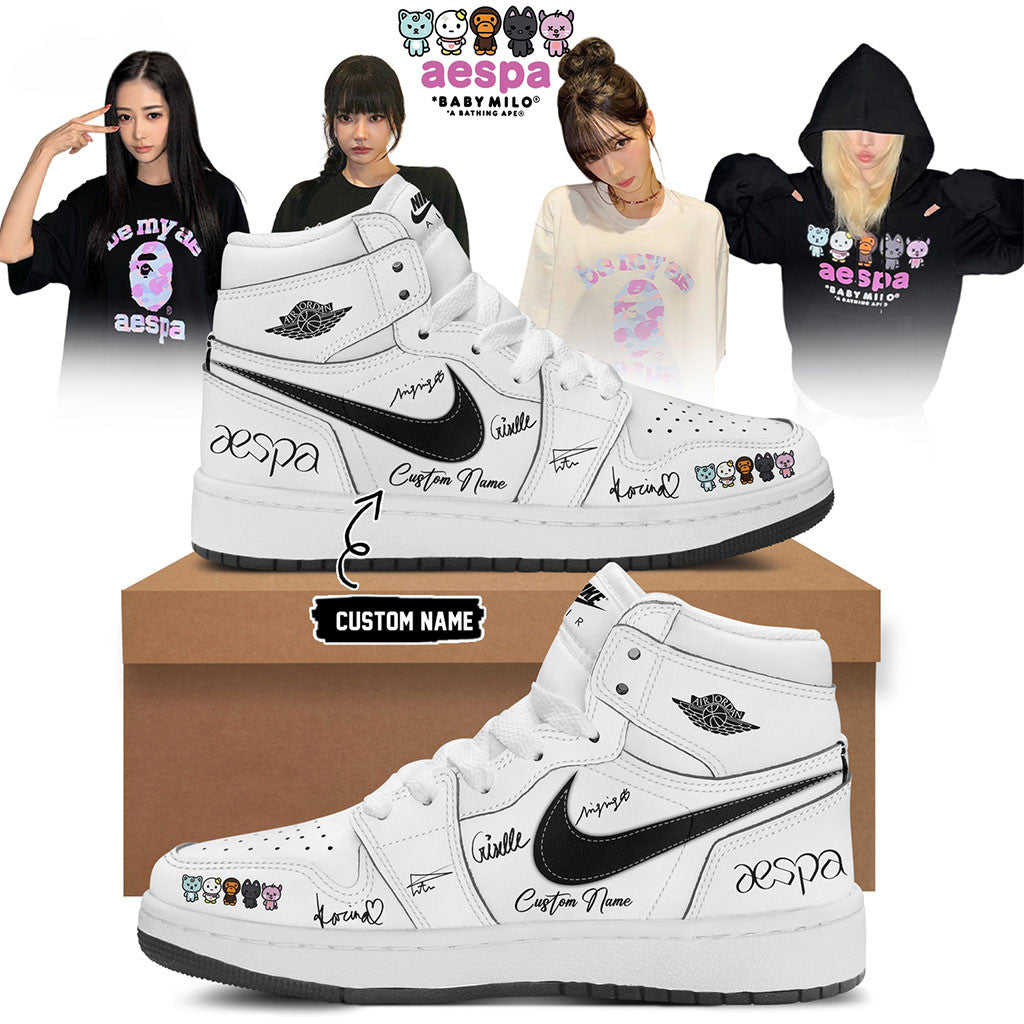 Custom Aespa x Bape Signed 2026 Sneakers Aespa Merch Birthday Present For Her - Merchluma