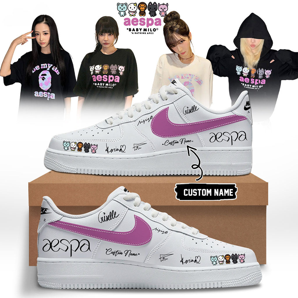 Custom Aespa x Bape Signed 2026 Sneakers Aespa Merch Best Gifts For Her - Merchluma