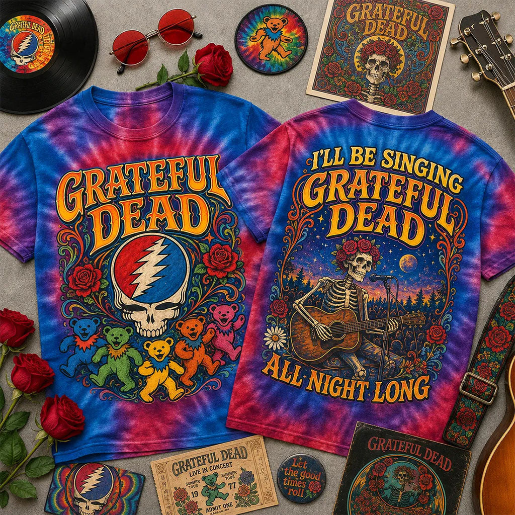 Grateful Dead All Night Long Tie Dye T-Shirt Grateful Dead Merch Best Gifts For Boyfriend - Merchluma