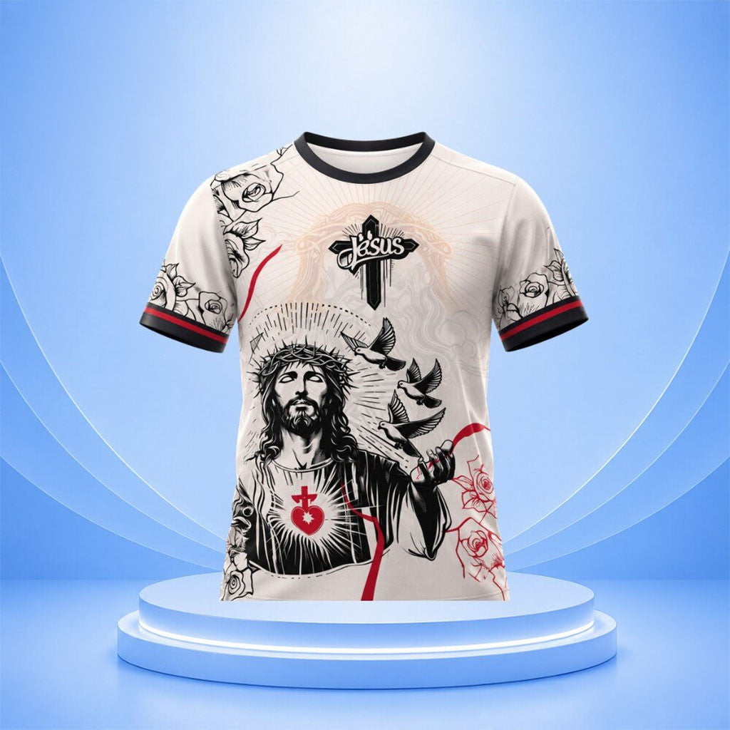 Jesus Sacred Heart Faith Over Fear Shirt 2026 Christian T-Shirt Gifts For Dad - Merchluma