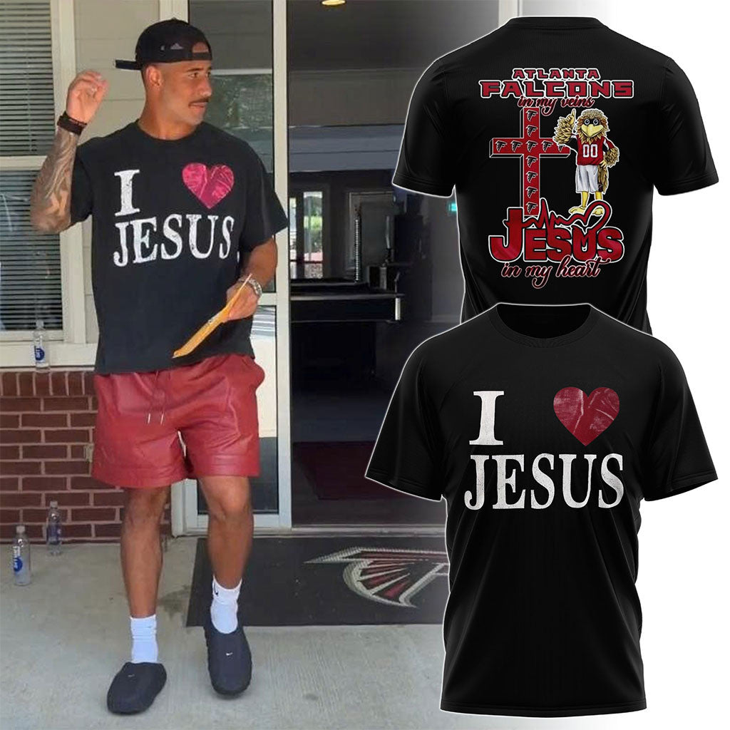 I Love Jesus x Atlanta Falcons In My Veins T-Shirt 2026 Christian Shirt Atlanta Falcons Merch - Merchluma