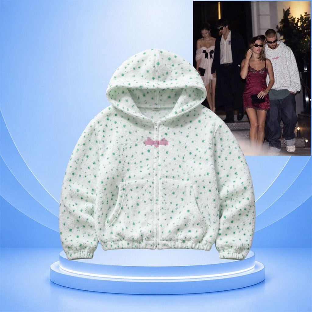 Justin Bieber Clover Zip Hoodie Floral Polka Dot Graphic Apparel Gifts For Friends - Merchluma