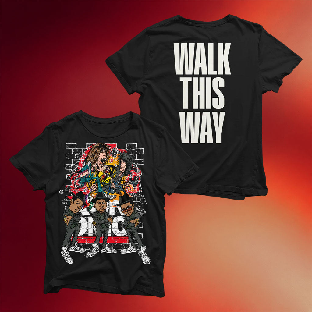 Aerosmith Merch 2026 Aerosmith X RUN DMC Walk This Way Illustrated T-Shirt Gift For Dudes - Merchluma