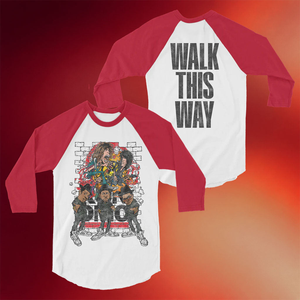 Aerosmith Merch 2026 Aerosmith X RUN DMC Walk This Way Raglan Shirt Present For Music Lovers - Merchluma
