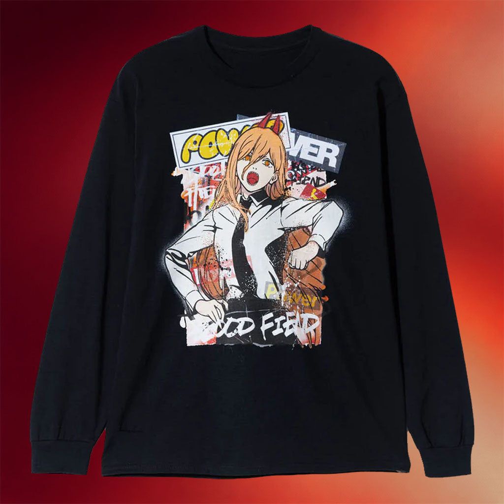 Chainsaw Man Merch Reze Arc The Movie X Glamb Power Long Sleeve Shirt Anime Fan Gift Ideas - Merchluma