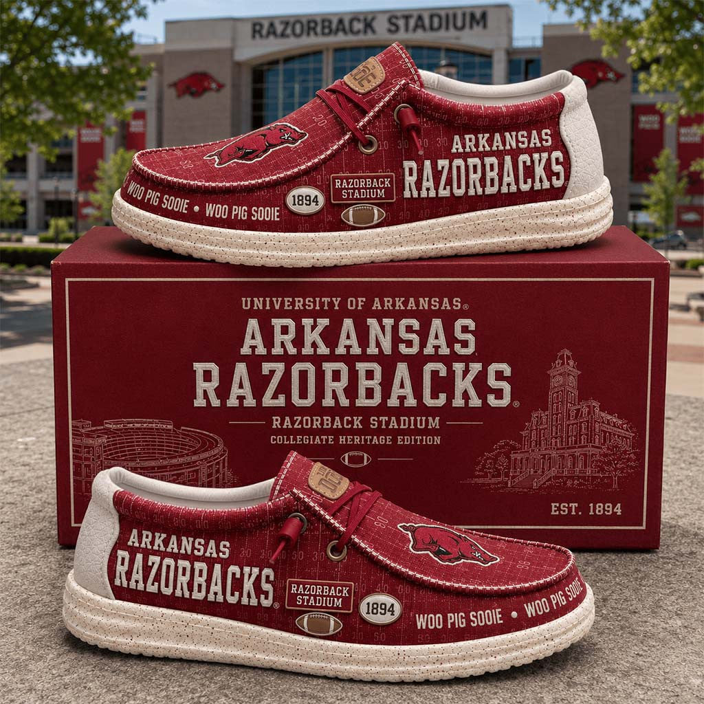 Arkansas Razorbacks Woo Pig Sooie Loafer Shoes Arkansas Razorbacks Merch Football Fan Gifts - Merchluma