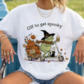 Off To Get Spooky Season Halloween Frog Riding Scooter T-Shirt Funny Halloween Shirt Gifts - Merchluma
