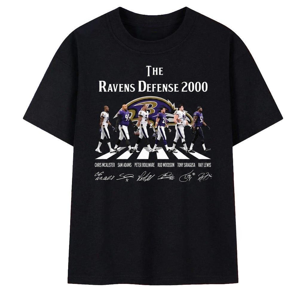 The Ravens Defense 2000 Abbey Road Style Signatures T-Shirt Baltimore Ravens Merch Fan Gifts - Merchluma