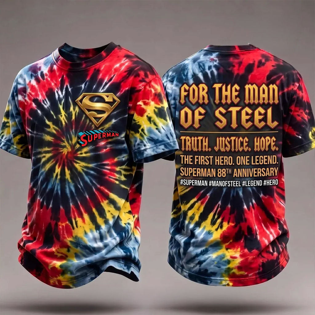 Superman Man Of Steel Tie Dye T-Shirt Truth Justice Hope Tee Superman Merch Superhero Fan Gifts - Merchluma