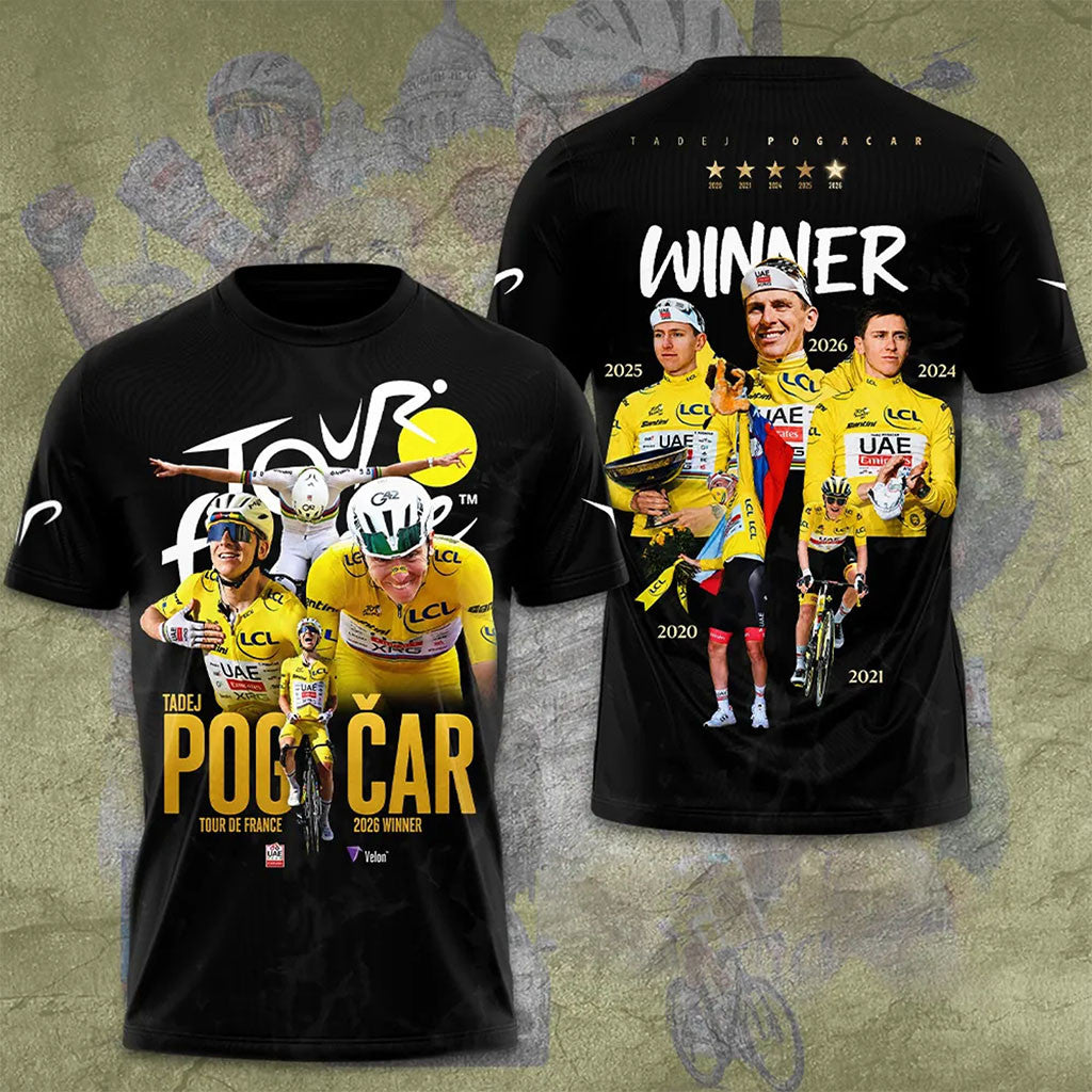 Tadej Pogacar Tour de France 2026 Five-Time Champion Shirt Tadej Pogacar Merch Gift For Fan - Merchluma