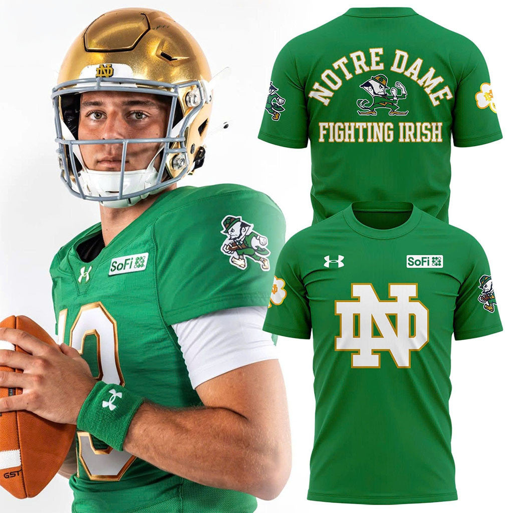 Notre Dame Fighting Irish Green Football T-Shirt Fighting Irish Merch Gifts For Football Fan - Merchluma