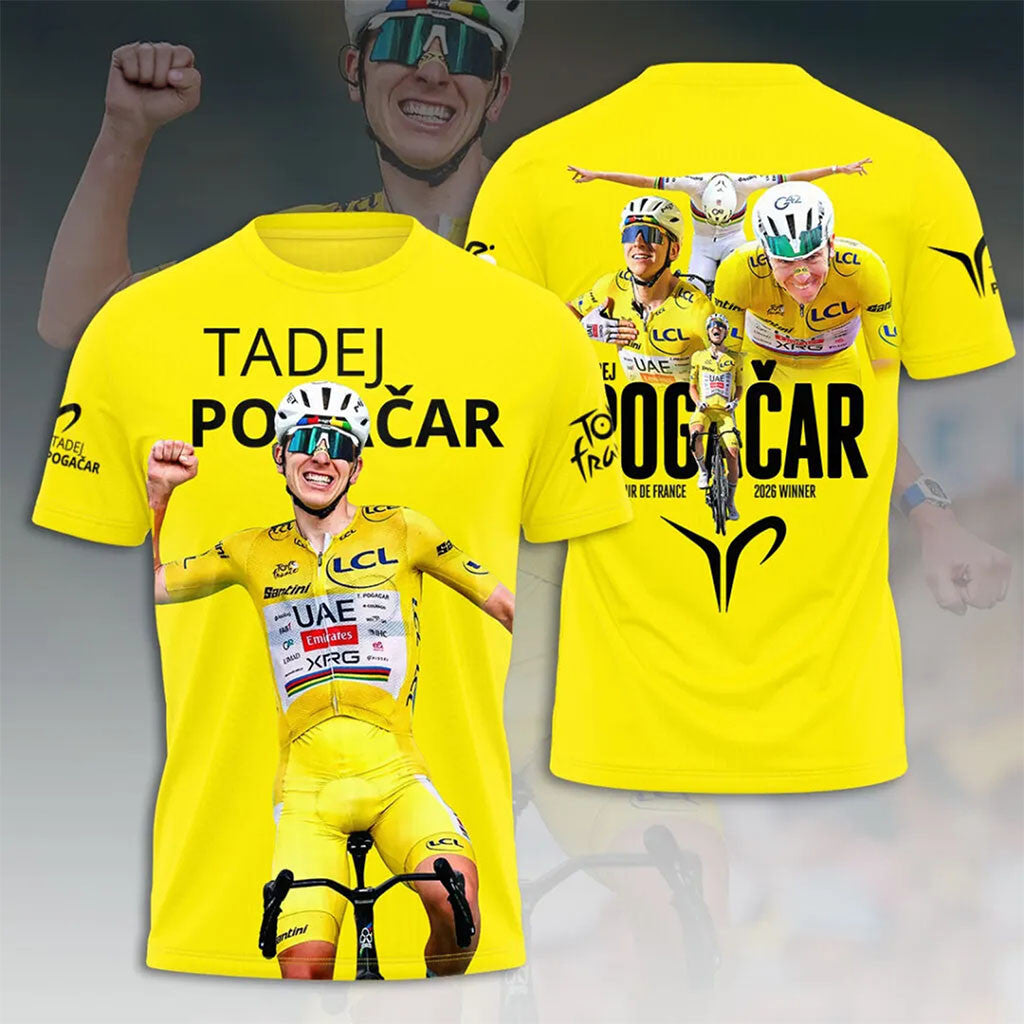 Tadej Pogacar 2026 5x Tour de France Winner Commemorative Graphic Shirt Tadej Pogacar Merch - Merchluma