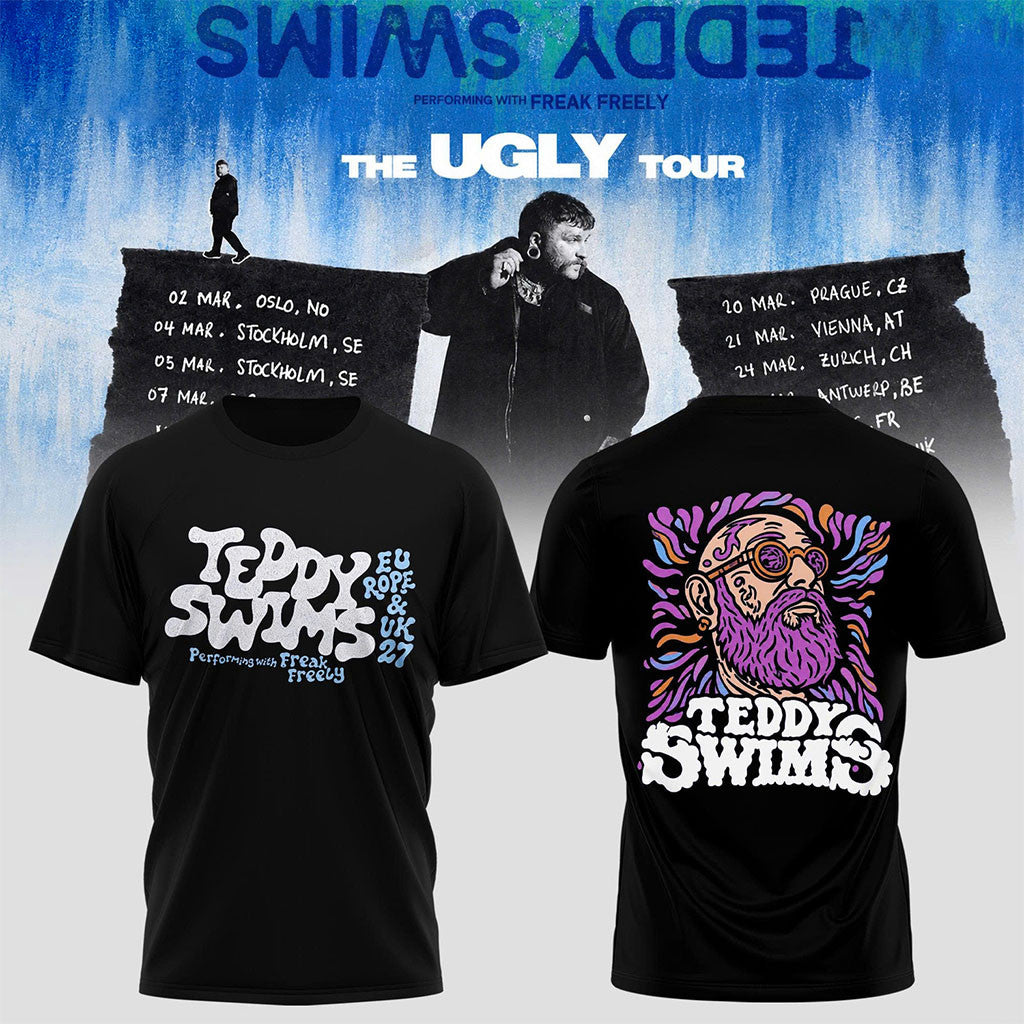 Teddy Swims Merch The Ugly Europe And UK Tour 2027 T-Shirt Black Cool Gift For Music Lovers - Merchluma