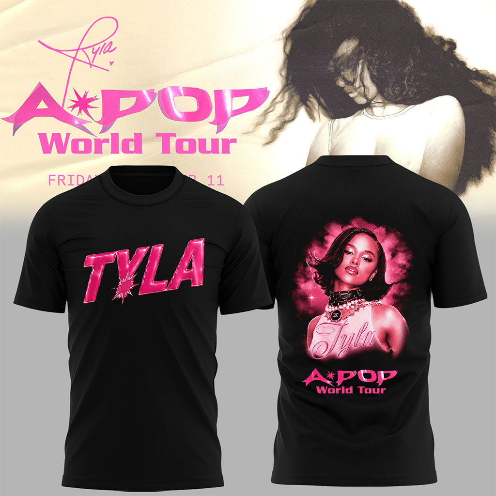 Tyla Merch 2026 Apop World Tour T-Shirt Black Music Concert Fan Outfits Gift For BFF - Merchluma