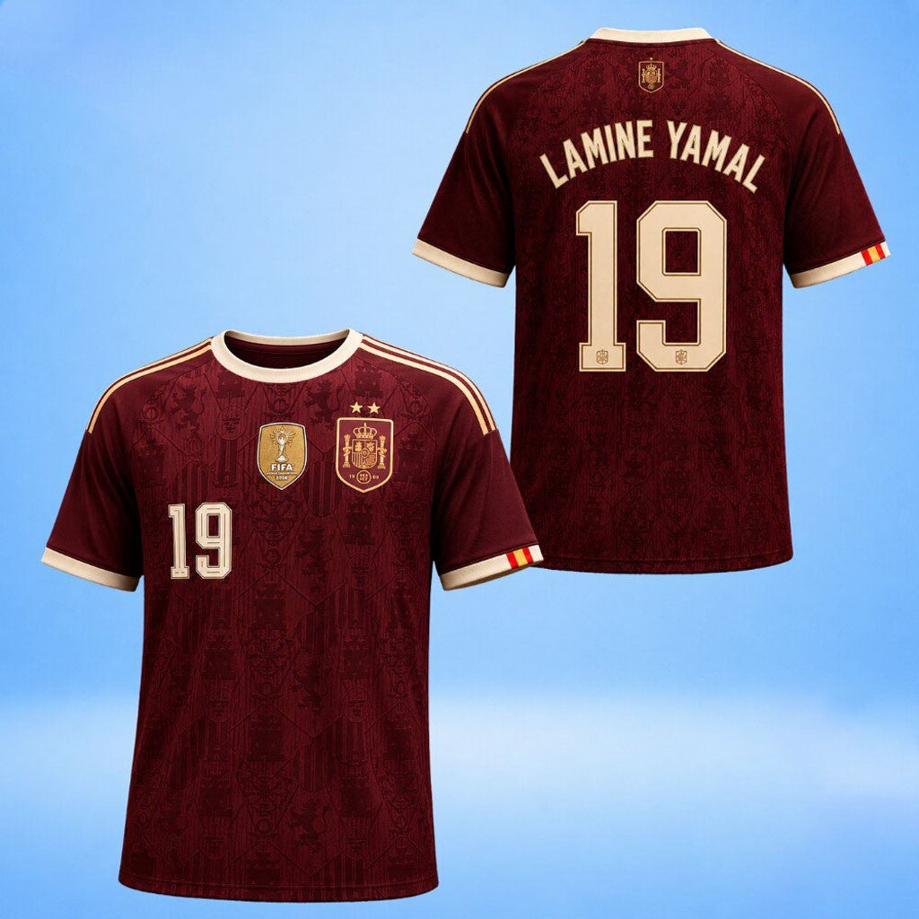 Spain FIFA World Cup 2 Star Away Jersey Lamine Yamal #19 Shirt Gifts For Spain Fan - Merchluma
