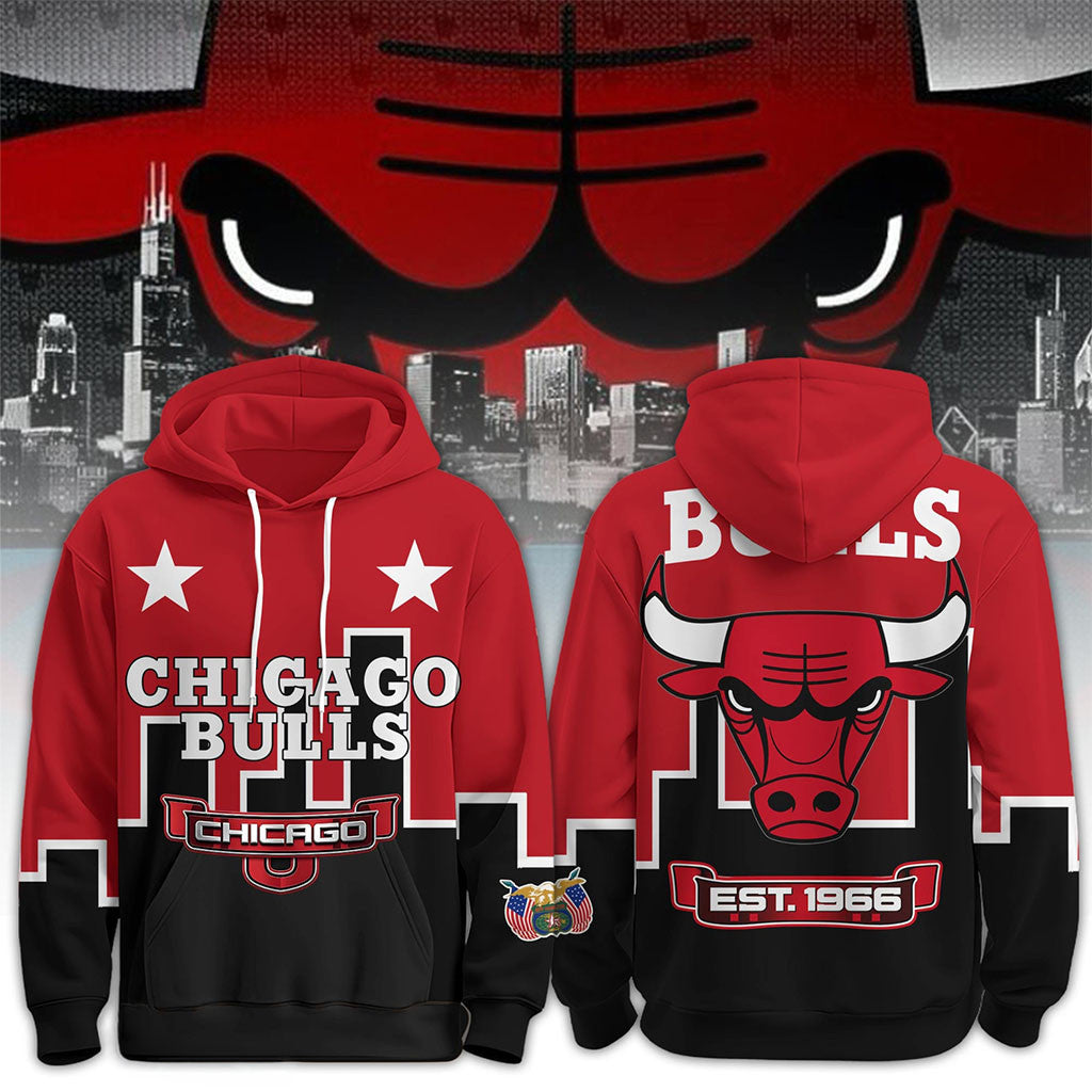 Chicago Bulls Skyline Basketball Hoodie Chicago Bulls Merch Presents For Basketball Fans - Merchluma
