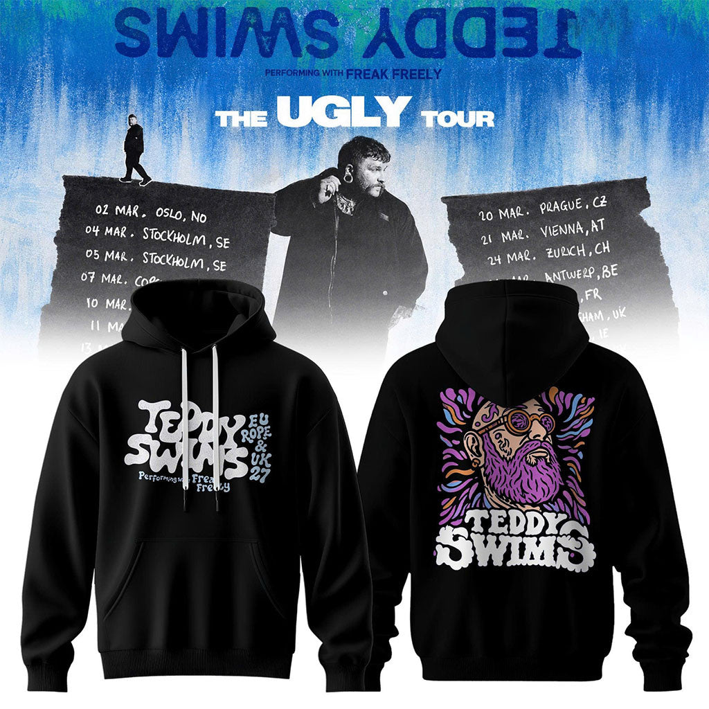 Teddy Swims The Ugly Europe And UK Tour 2027 Hoodie Black Teddy Swims Concert Merch Fan Gifts - Merchluma