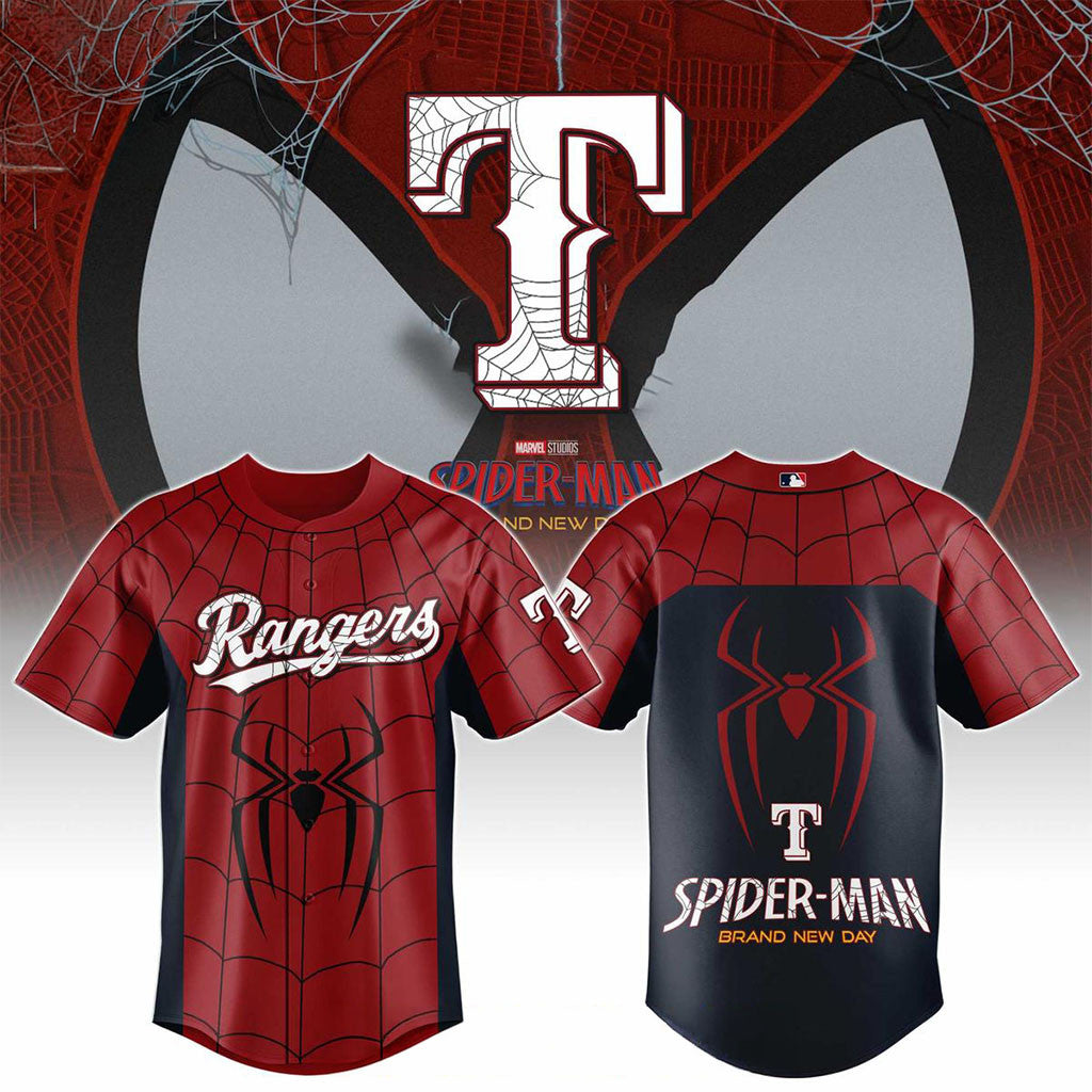 Texas Rangers X Spider-Man Brand New Day 2026 Theme Game Jersey Texas Rangers Merch Fan Gifts - Merchluma