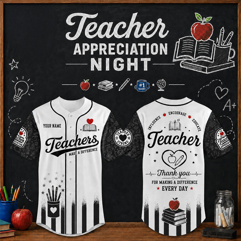 Custom Teacher Appreciation Night 2026 Baseball Jersey Teacher Make A Difference Apparel - Merchluma