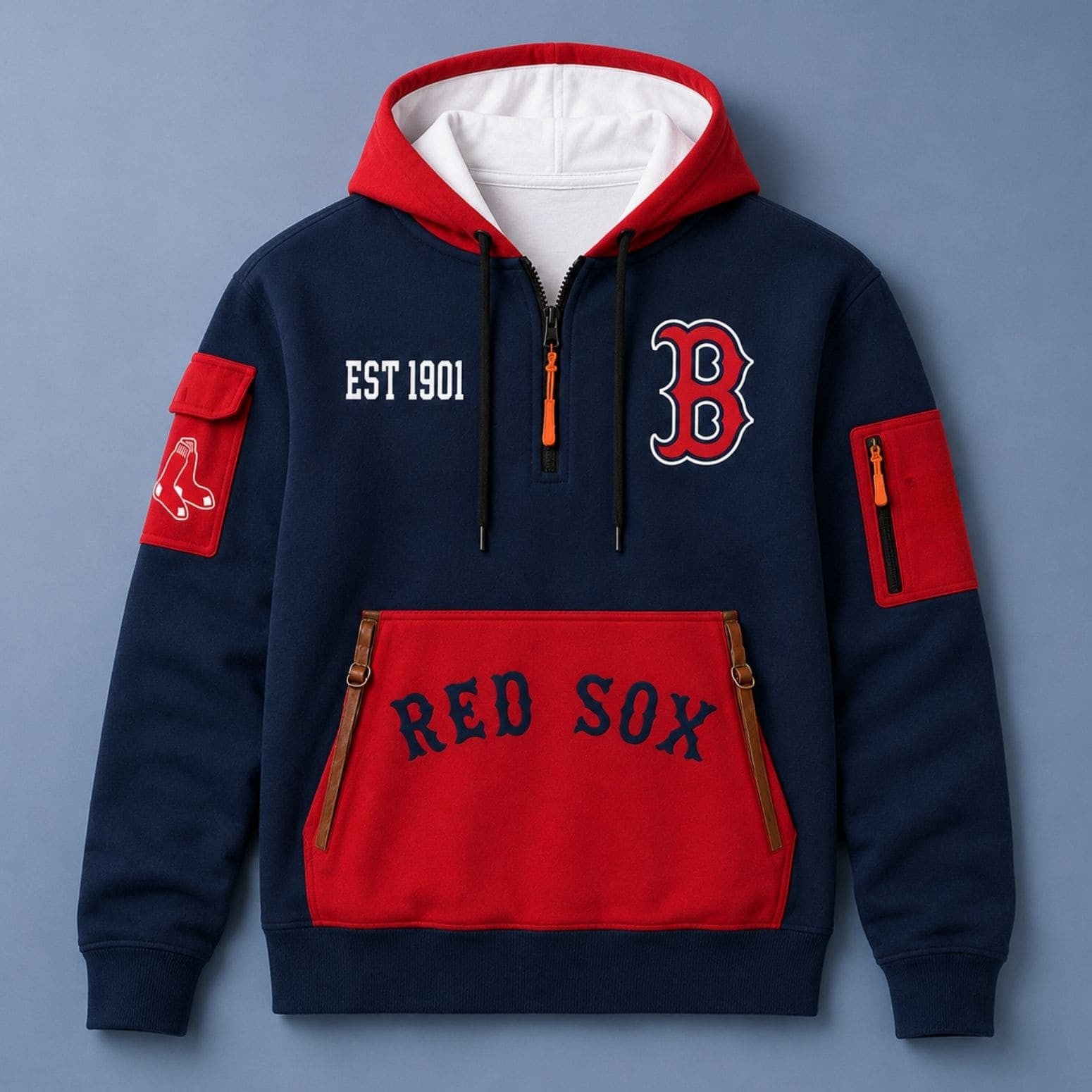 2026 Red Sox EST 1901 Quarter Zip Hoodie Boston Red Sox Merch Gift For Baseball Fans - Merchluma