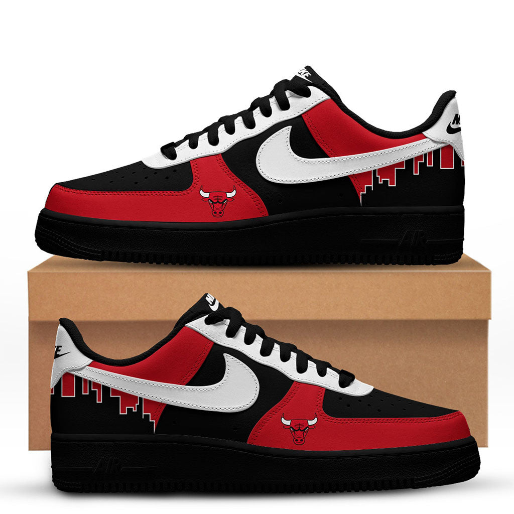 Chicago Bulls Skyline Basketball Sneakers Chicago Bulls Merch Best Gifts For Basketball Fans - Merchluma