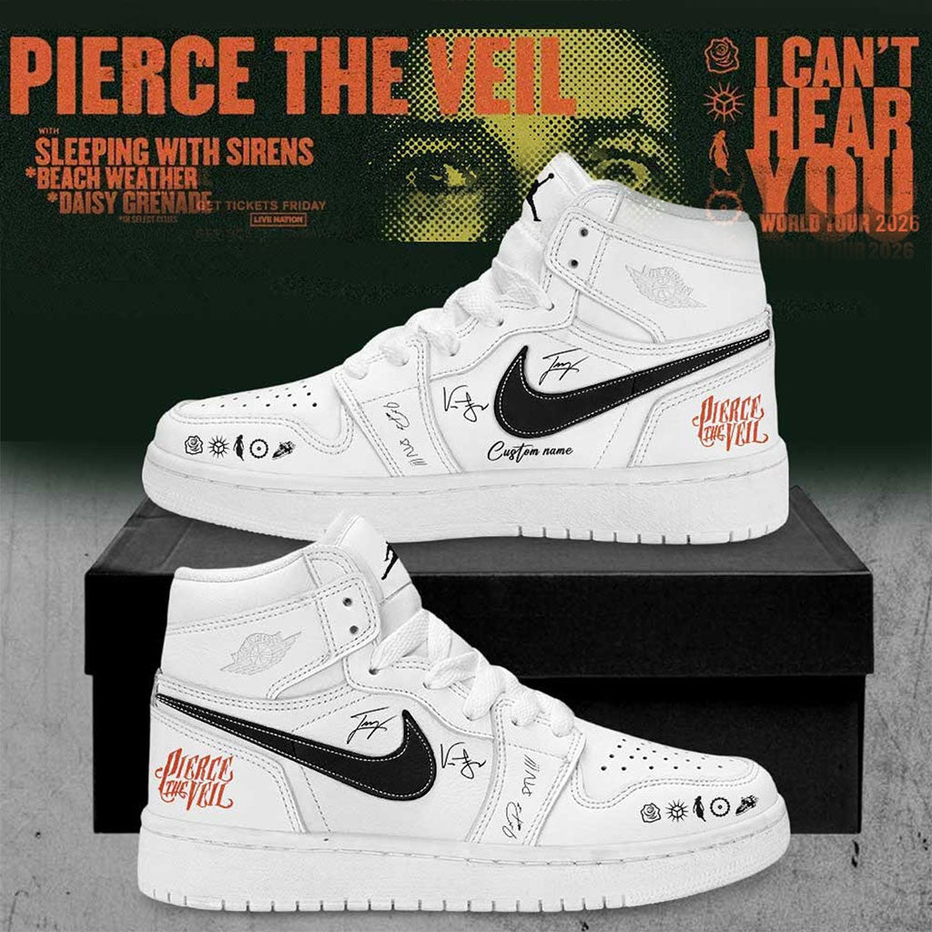 Custom Pierce The Veil Merch I Can't Hear You World Tour 2026 Signature Shoes White BFF Gifts - Merchluma