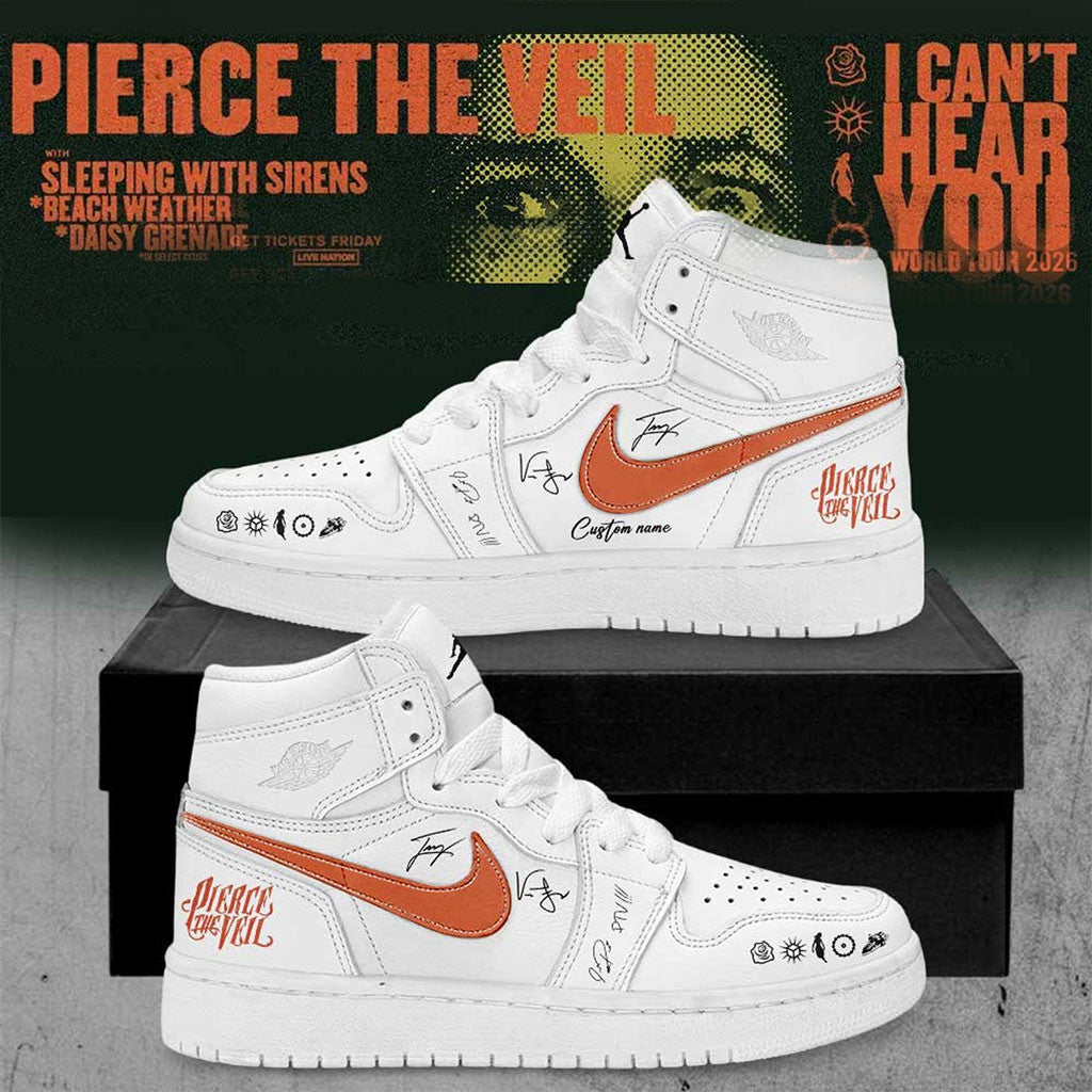 Personalized Pierce The Veil Merch I Can't Hear You World Tour 2026 Signature Shoes White - Merchluma