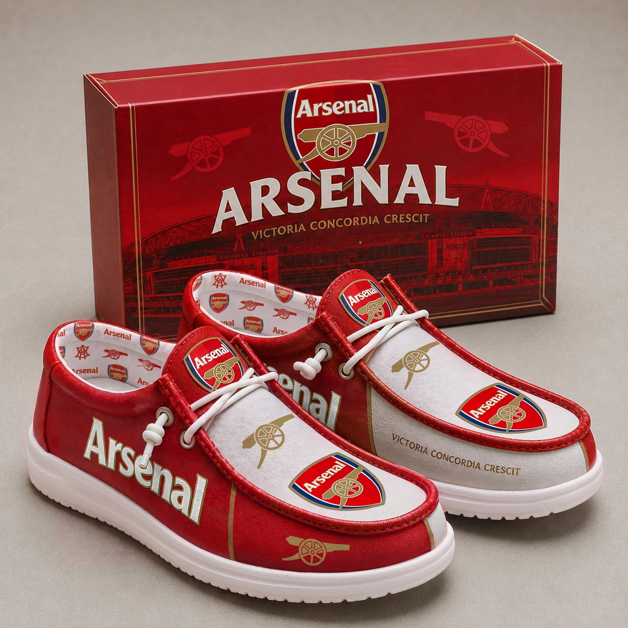 Arsenal FC Victoria Concordia Crescit Shoes Arsenal FC Merch Best Gift For Husband - Merchluma