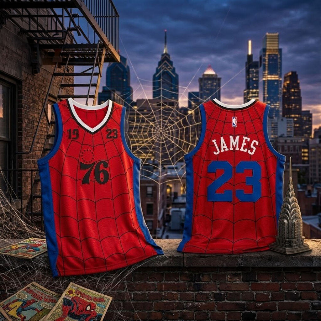 Philadelphia 76ers Lebron James X Spider Man Brand New Day Jersey 76ers Merch Fans Gifts - Merchluma