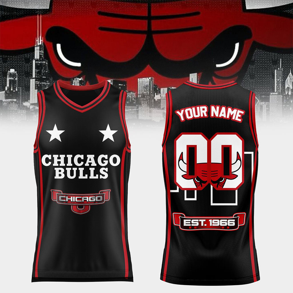 Custom Chicago Bulls Skyline Basketball Jersey Chicago Bulls Merch Basketball Fan Gift Ideas - Merchluma
