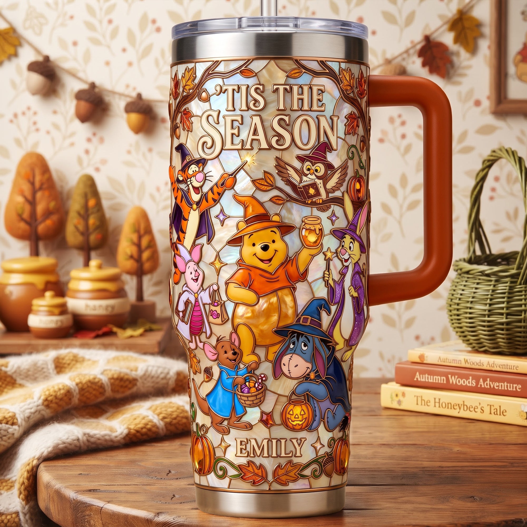 Personalized Winnie The Pooh Tis The Season Colorful 40oz Tumbler Autumn Gift For BFF - Merchluma