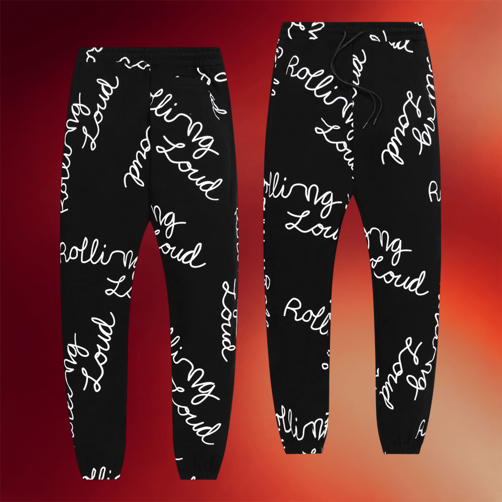 Rolling Loud Merch AOP Script Sweatpants Black Best Gifts For Boyfriend - Merchluma