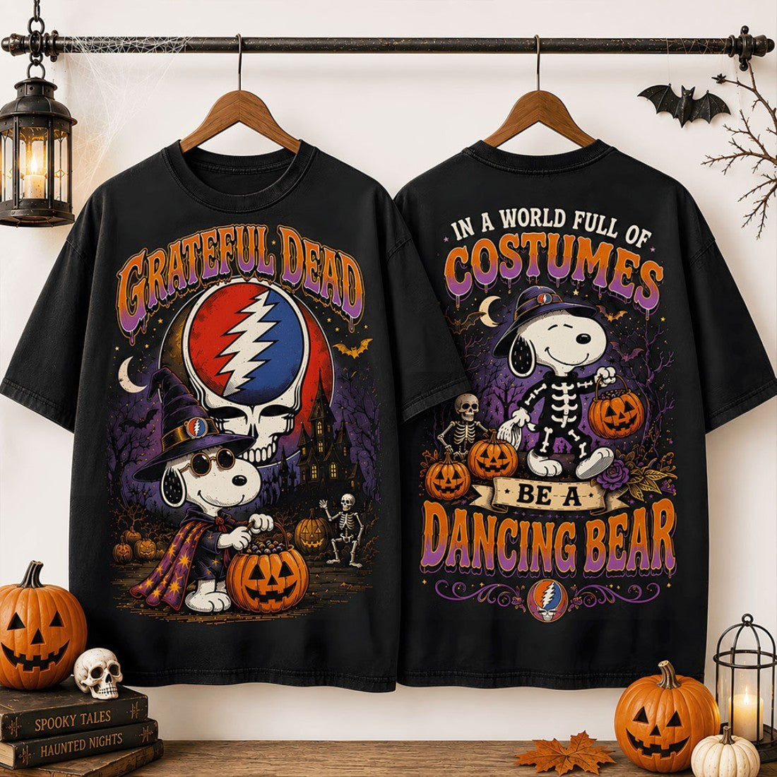 Grateful Dead x Snoopy Halloween Dancing Bear Pumpkin T-Shirt Grateful Dead Merch Fan Gifts - Merchluma