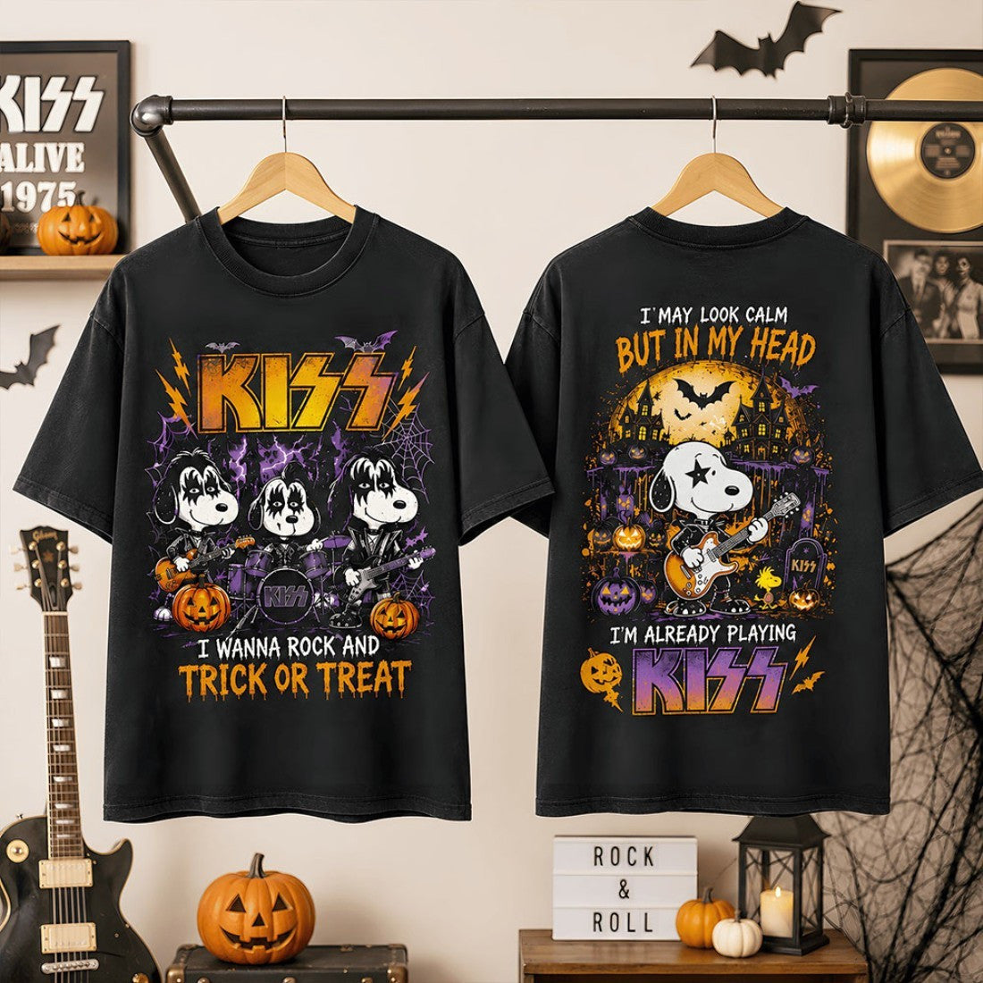 KISS Snoopy Halloween Rock Band Trick Or Treat T-Shirt KISS Merch Gifts For Halloween - Merchluma