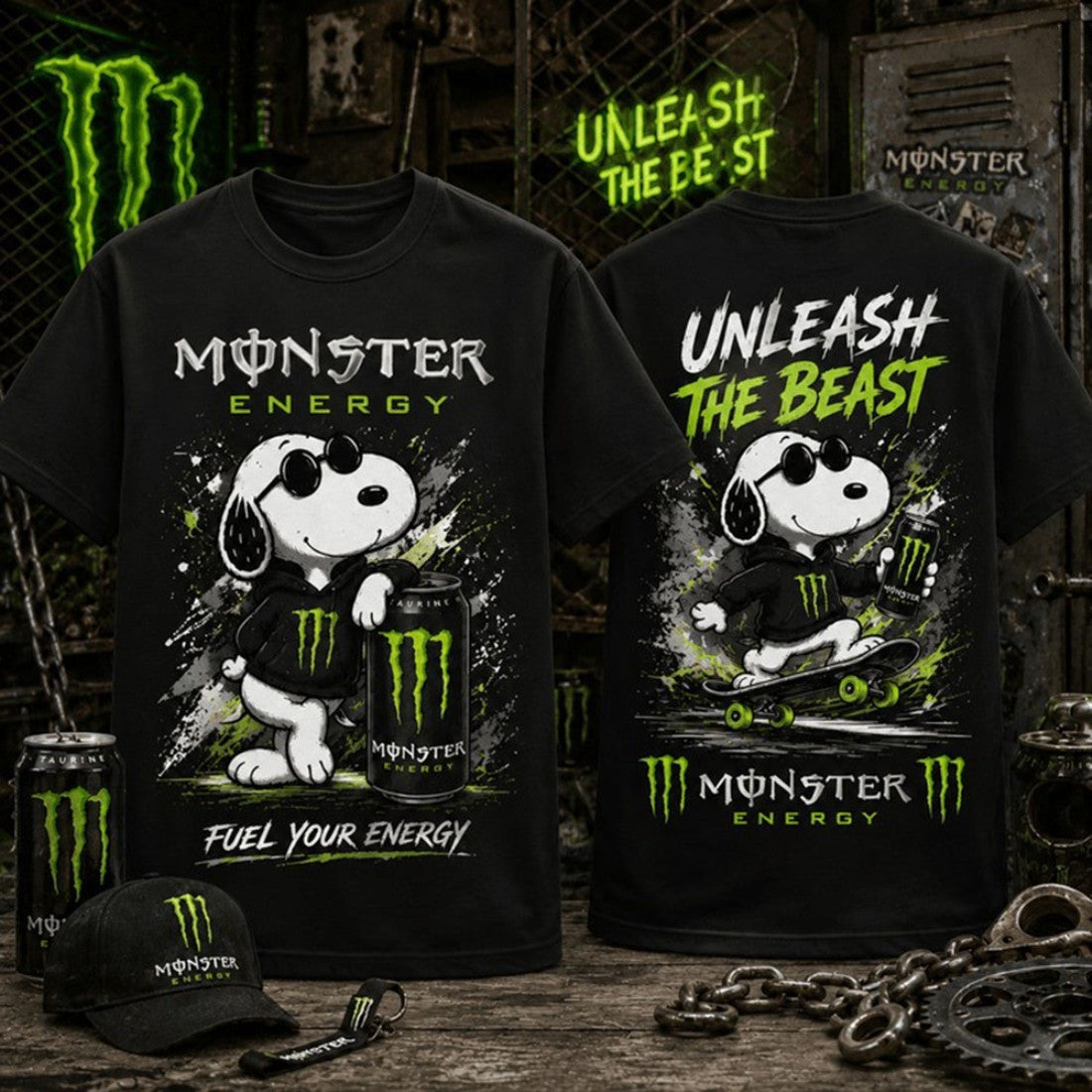 Monster Energy Snoopy Skateboard Cartoon and Energy Drink Lovers T-Shirt Monster Energy Merch - Merchluma