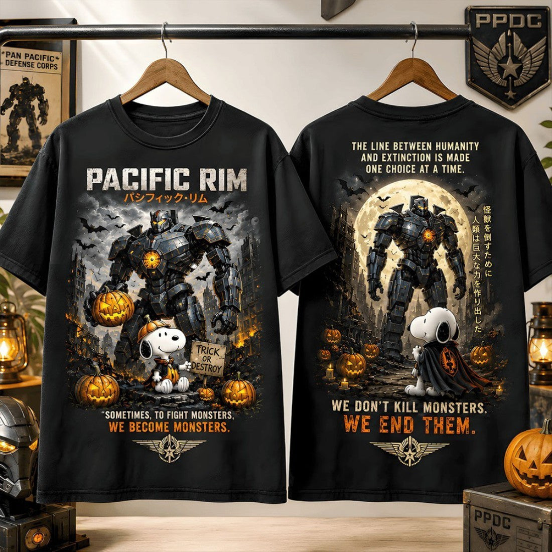 Pacific Rim x Snoopy Halloween Mecha Jaeger Pumpkin T-Shirt Pacific Rim Merch Fan Gifts - Merchluma